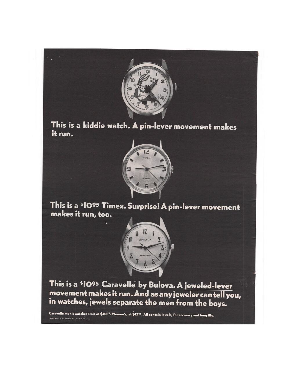 Bulova Caravelle Watch Magazine Advertisement B & W 1968 Jewelry Vintage